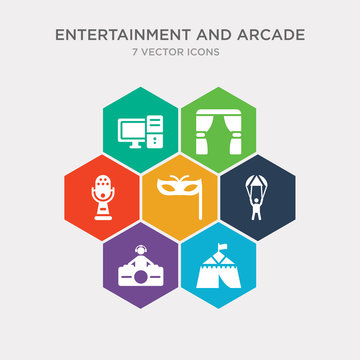 simple set of festival, nightclub, paraplane, masquerade icons, contains such as icons voice acting, curtain stage, pc and more. 64x64 pixel perfect. infographics vector