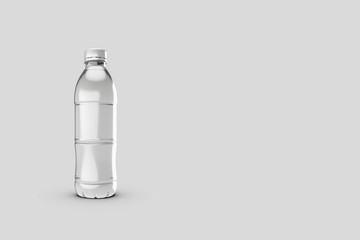 Plastic Bottle of pure Water on soft gray background. 3D rendering. Realistic Mock up.