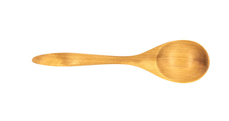 Empty wooden spoons isolated on white background, close up