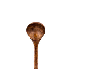Empty wooden spoons isolated on white background, close up