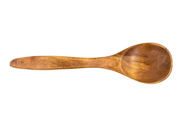 Empty wooden spoons isolated on white background, close up