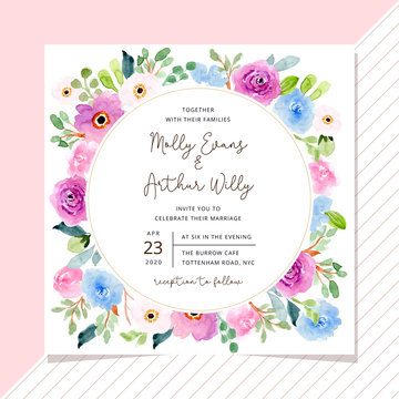 wedding invitation with sweet watercolor floral frame