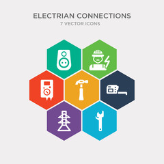 simple set of wrench, electricity, measuring tape, hammer icons, contains such as icons voltmeter, electrician, dimmer and more. 64x64 pixel perfect. infographics vector