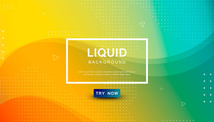 Modern blue and orange gradient dynamic background. Geometric fluid with halftone shape composition. Colorful liquid backdrop.