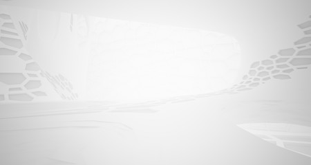 Abstract white parametric interior with window. 3D illustration and rendering.