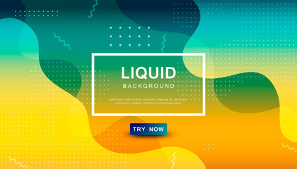 Modern blue and orange gradient dynamic background. Geometric fluid with halftone shape composition. Colorful liquid backdrop.