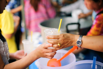 Concept of food sharing for the poor to alleviate hunger : Social Problems of Poverty Helped by Feeding : Donate food to people in society : Homeless Concepts and Poverty