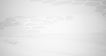 Abstract white parametric interior with window. 3D illustration and rendering.