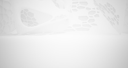 Abstract white parametric interior with window. 3D illustration and rendering.