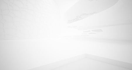 Abstract white parametric interior with window. 3D illustration and rendering.