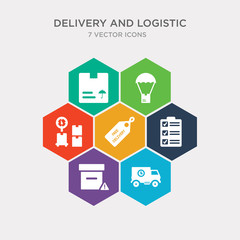 simple set of delivery time, delivery warning, delivery list, tag icons, contains such as icons weighing, hot air balloon, logistic protection and more. 64x64 pixel perfect. infographics vector