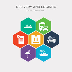 simple set of logistic ship, logistic umbrella, global logistic, packages icons, contains such as icons tax free, transportation, ship by sea and more. 64x64 pixel perfect. infographics vector