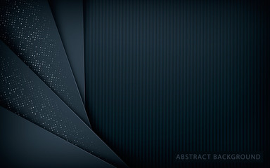 Dark abstract background with black overlap layers. Texture with silver glitters dots element decoration.