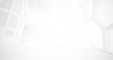 Abstract white parametric interior with window. 3D illustration and rendering.