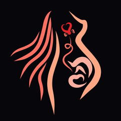 baby in the belly of a winged pregnant woman, heart, like a balloon, happiness