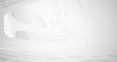 Abstract white parametric interior with window. 3D illustration and rendering.