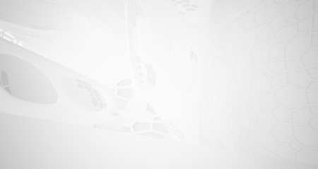 Abstract white parametric interior with window. 3D illustration and rendering.