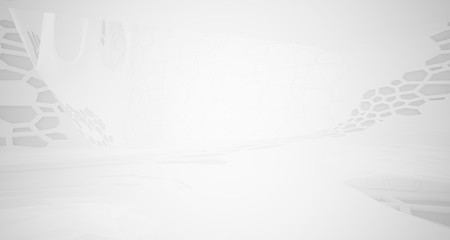 Abstract white parametric interior with window. 3D illustration and rendering.