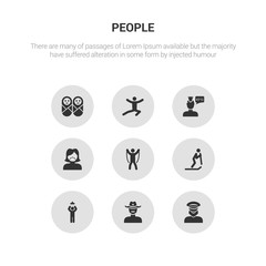 9 round vector icons such as sailor face, sheriff face, showering, skiing person, skipping rope man contains surgeon face, swear, training man, twins. sailor sheriff icon3_, gray people icons