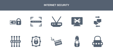 Fototapeta premium 10 internet security vector icons such as password, pendrive security, phishing, private network, proxy server contains remote access, remote support, router, scan, secure payment. internet security
