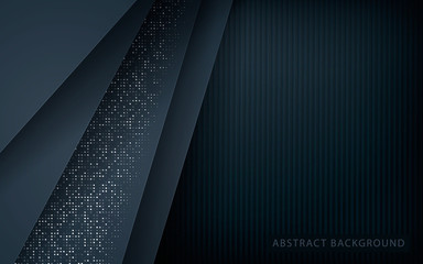 Dark abstract background with black overlap layers. Texture with silver glitters dots element decoration.