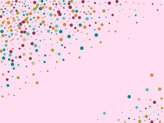 Festive background with multicolored confetti. Yellow, pink, blue circles but against a white background. Flying confetti.