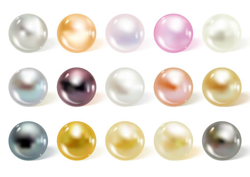 Realistic Different Colors Pearls Set.