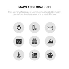 9 round vector icons such as straight, street map, street view, terrain, toll road contains touristic map, track, traffic lights, unavailable location. straight, street map, icon3_, gray maps and