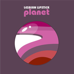 LGBT sign with dark background. Planet icon in lesbian flag colors