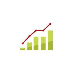 Graph icon showing increase marketing with red arrow.- vector