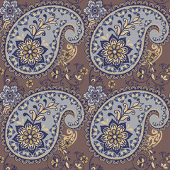 Paisley vector seamless pattern. Fantastic flower, leaves. Textile bohemian print.