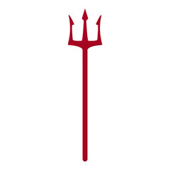 Red trident isolated on white background. Devil, neptune trident. Cartoon style. Clean and modern vector illustration for design, web.