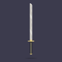 Katana sword icon. Samurai weapon. Ninja equipment. Cartoon style. Clean and modern vector illustration for design, web.