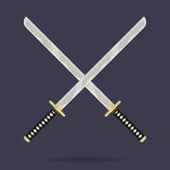 Crossed katana swords icon. Samurai weapon. Ninja equipment. Cartoon style. Clean and modern vector illustration for design, web.