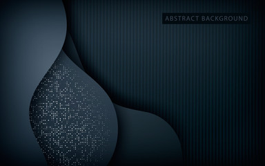 Dark abstract background with black overlap layers. Texture with silver glitters dots element decoration.