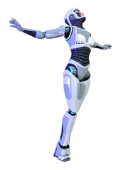 3D Rendering Female Robot on White
