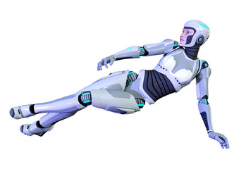 3D Rendering Female Robot on White