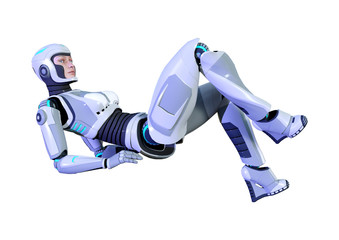 3D Rendering Female Robot on White