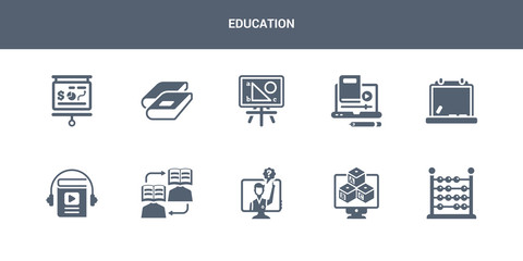 10 education vector icons such as abacus, abc, ask, asynchronous learning, audiobook contains blackboard, blended learning, board, book, business education. education icons