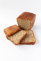 Bread, bakery icon, sliced fresh wheat bread isolated on white background, tasty bread on white background