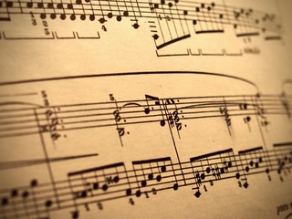 Close up of an old sheetmusic for classical piano.