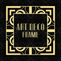 Modern art deco vintage border and frame for design of badge, logo, label, invitation and packaging of luxury products. Retro luxury background. Vector illustration
