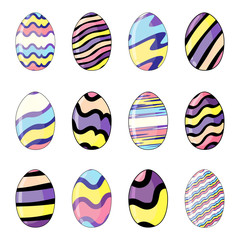 Vector illustration of set of cute easter eggs painted in rainbow colors isolated on white background.