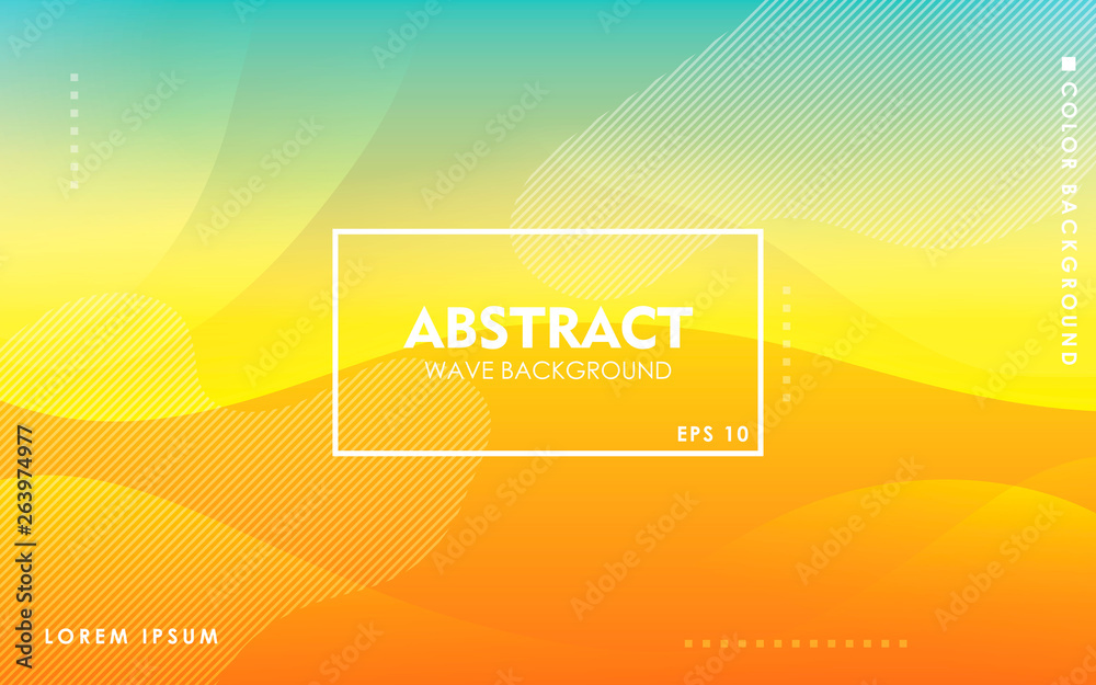 Wall mural dynamic wave background. modern yellow and blue gradient color wavy abstract shape composition. colo