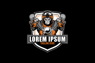 gorilla biker ride harley davidson motorcycle vector badge logo template © infernal  kiss