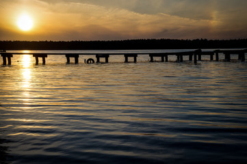 Obraz premium Sunset over Necko lake, podlasie in Poland.