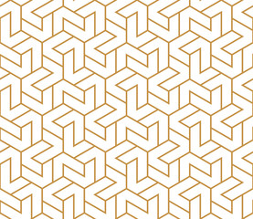 Abstract geometric pattern with stripes, lines. Seamless vector background. White and gold ornament. Simple lattice graphic design