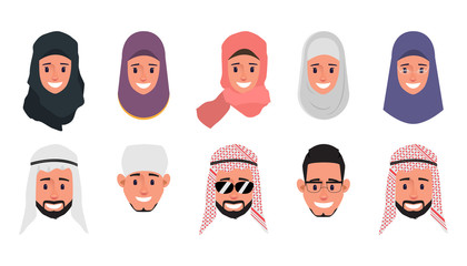 Set of Arab,Muslim,Emirates emotion face character. Cartoon for animation.