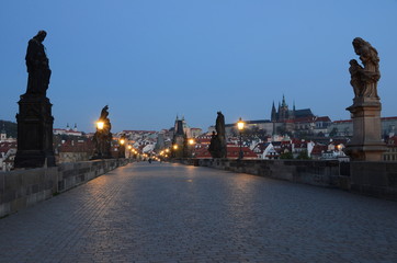 Charles Bridge in Prague before sunrise