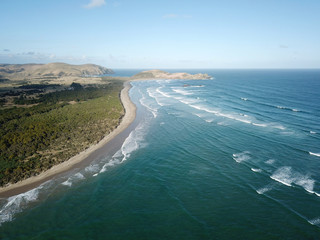 Surat Bay coast and estuary aerial view, Catlins, New Zealand